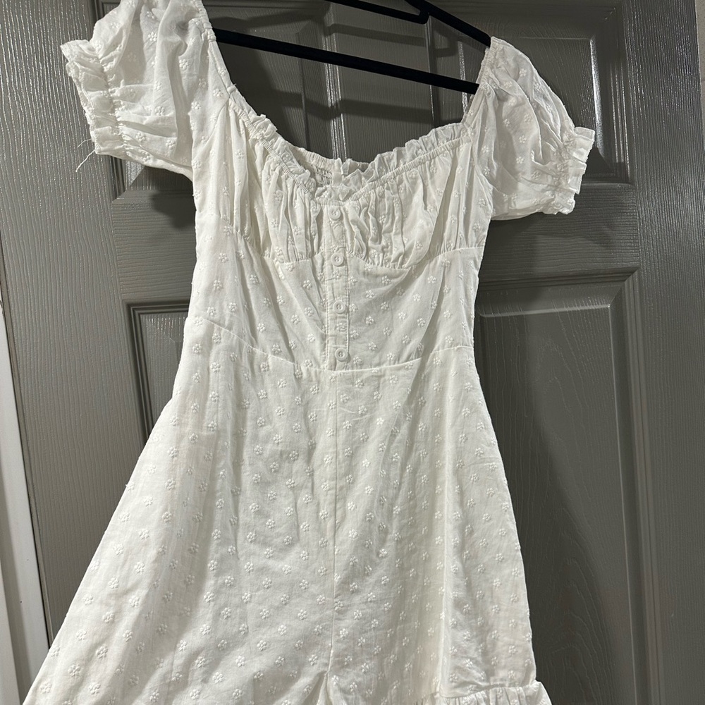 Princess Polly white Cotton romper with ruffle design around the legs